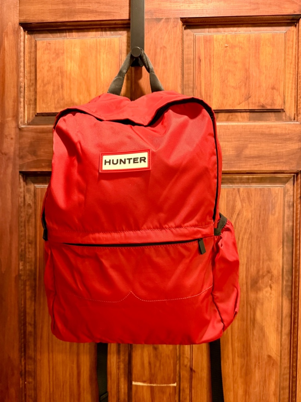 Hunter Red Nylon Backpack with Front Zip Pocket